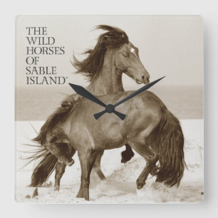 Horloge Carrée Chevaux sauvages d'horloge d'île de sable