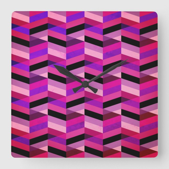 Horloge Carrée Chevron Abstrait/Herringbone | Purples et violets (Recto)