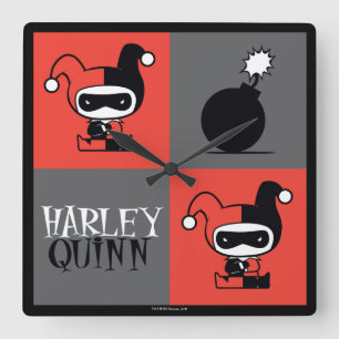 Horloge Carrée Chibi Harley Quinn Checker Motif