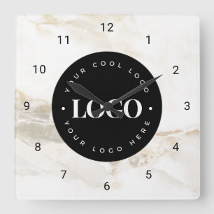 Horloge Carrée Chic Marbre Custom Logo Entreprise Bureau