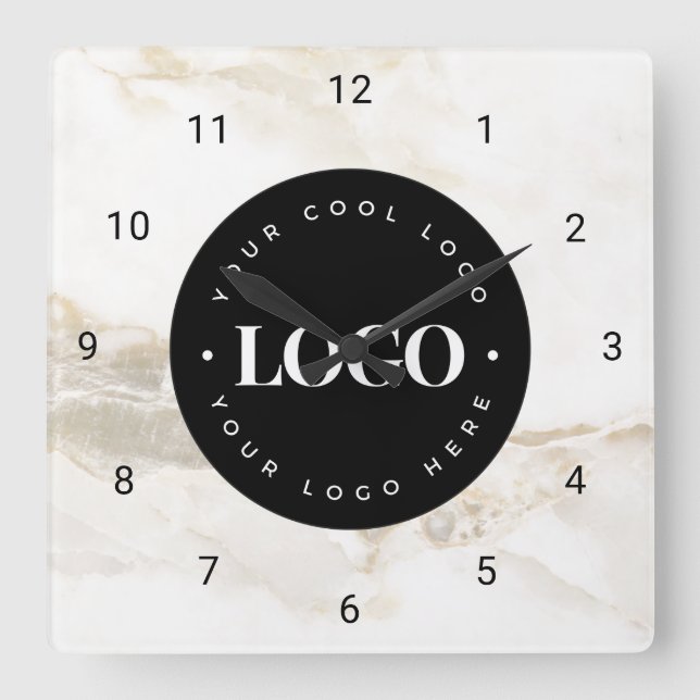 Horloge Carrée Chic Marbre Custom Logo Entreprise Bureau (Recto)