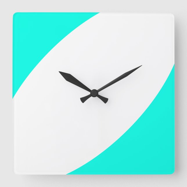 Horloge Carrée Chic Moderne Bright White Aqua Courbes Abstraites (Recto)