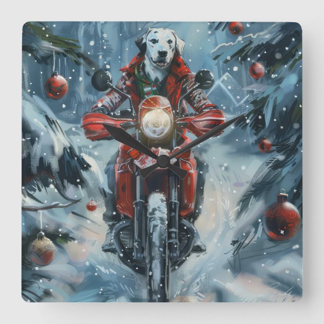Horloge Carrée Chien dalmate équitation moto Noël (Recto)
