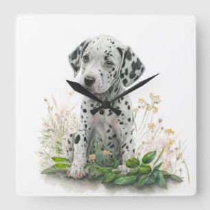 HORLOGE CARRÉE CHIEN DALMATIEN NOIR & BLANC MIGNON