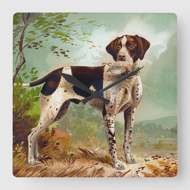 Horloge Carrée Chien de chasse avec oiseau dans la bouche (Recto)