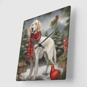 Horloge Carrée Chien de coin anglais en Noël de neige