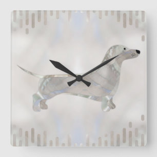 Horloge Carrée Chien de Dachshund - silhouette de perle de Doxie