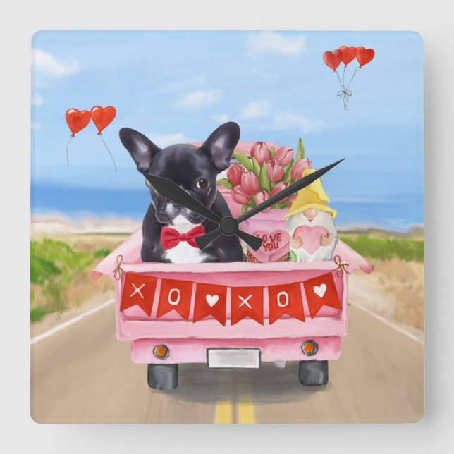 Horloge Carrée Chien de la Saint-Valentin (Recto)