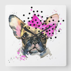 Horloge Carrée Chien de Taureau de Français de Cutie
