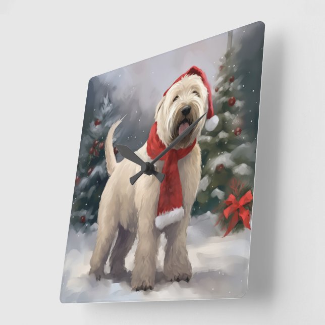 Horloge Carrée Chien de Terrier rouillé en Noël de neige (Angle)