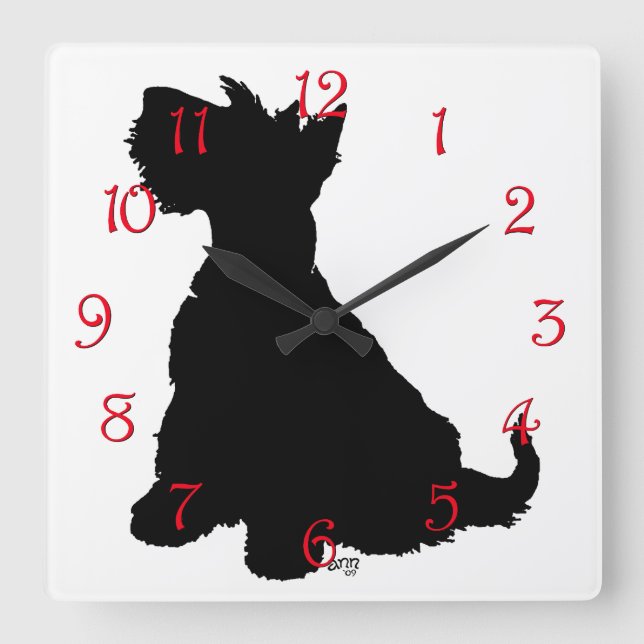 Horloge Carrée Chien écossais assis (Recto)
