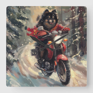 Horloge Carrée Chien Finnish Lapphund à moto Noël