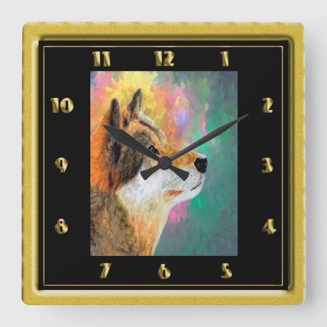 Horloge Carrée Chien Husky Daze (Recto)
