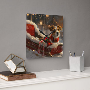 Horloge Carrée Chien Jack Russell Noël Festif