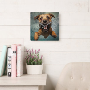 Horloge Carrée Chien joueur nageant sous l'eau Design