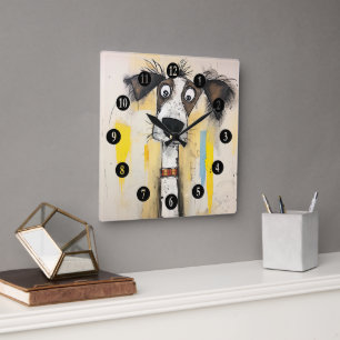 Horloge Carrée Chien sauvage Abstrait