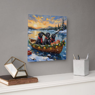 Horloge Carrée Chien Terre-Neuve Noël Bateau Fêtes