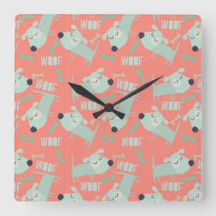 Horloge Carrée Chiens et os de Woof