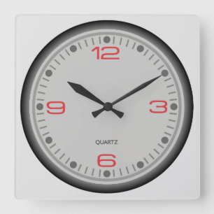 Horloge Carrée Chiffre rouge simple et encadré
