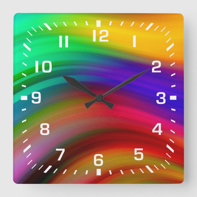 Horloge Carrée Chiffres blancs / Grandes ondes arc-en-ciel (Recto)