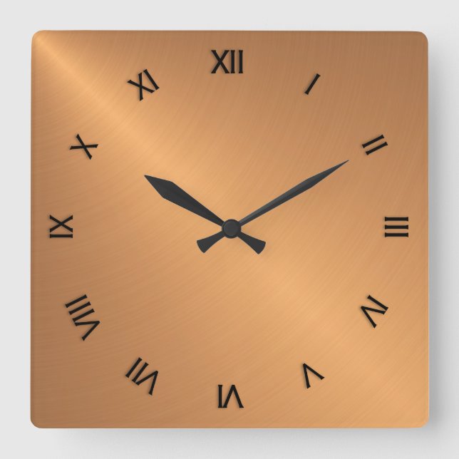 Horloge Carrée Chiffres romains noirs en cuivre (Recto)