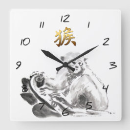 Horloge Carrée Chinese Monkey Year Zodiac Gold symbole de Wall Cl