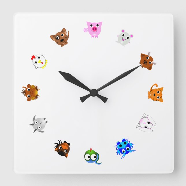 Horloge Carrée Chinese Zodiac Animals (rotated) (Recto)