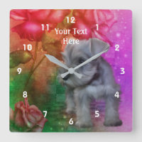 Chiot Et Fleurs Schnauzer Miniature
