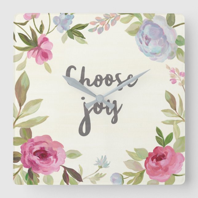 Horloge Carrée Choose Joy Pastel Floral (Recto)