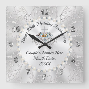 Horloge Carrée CHRÉTIEN, meilleur cadeau pour le 25e anniversair