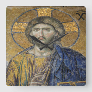 Horloge Carrée Christ Pantocrator Mosaïque Iconique Religieux Rom