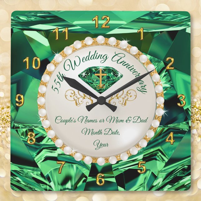 Horloge Carrée CHRISTIAN Émeraude, Cadeau 55 Ans Anniversaire (55th wedding anniversary gift for couple. Emerald themed anniversary gifts. 20th wedding anniversary)