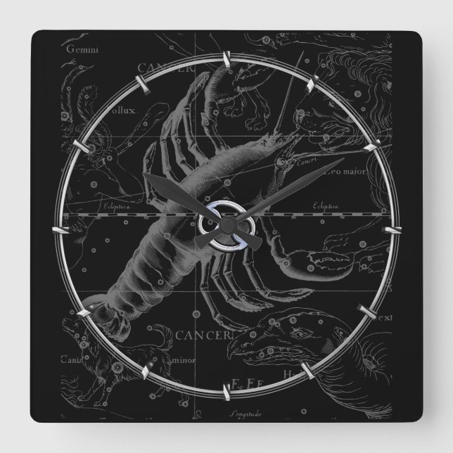 Horloge Carrée Chrome comme Cancer Zodiac Constellation Hevelius (Recto)