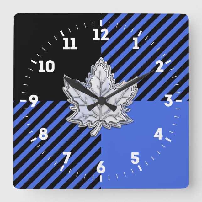 Horloge Carrée Chrome Comme feuille d'érable sur Buffalo Bleu Chè (Recto)