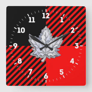 Horloge Carrée Chrome comme feuille d'érable sur Buffalo Check su