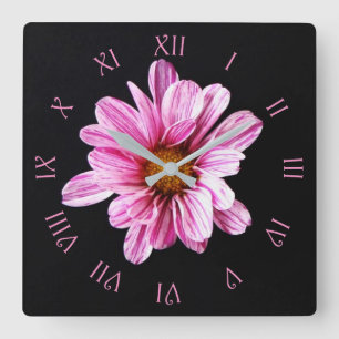 Horloge Carrée Chrysanthemum Flower Pink Script Roman wccn