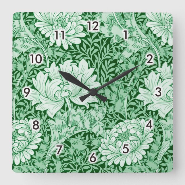 Horloge Carrée Chrysanthemum Green, William Morris (Recto)