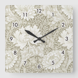 Horloge Carrée Chrysanthemum Ivory, William Morris