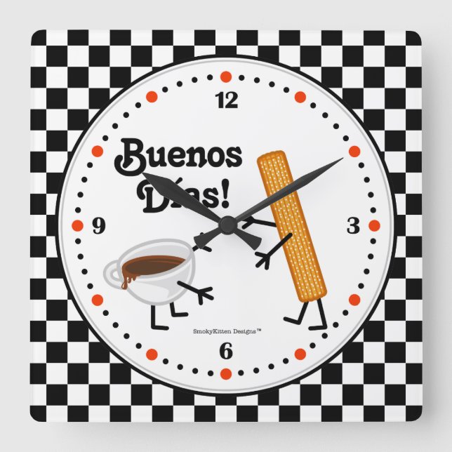 Horloge Carrée Churro and Chocolate Buenos Dias - Aliments conviv (Recto)