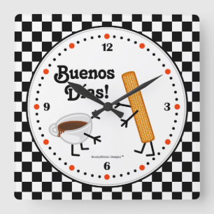 Horloge Carrée Churro et chocolat Buenos Dias - nourritures