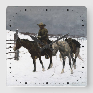Horloge Carrée Chute du cow-boy Frederic Remington 1895 Western