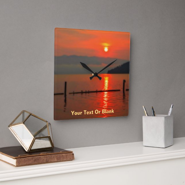 Horloge Carrée Ciel Rouge Le Matin (Bureau)