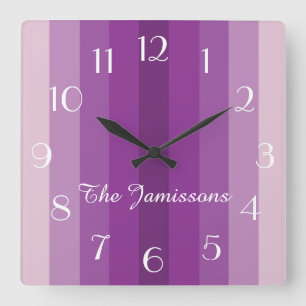 Horloge Carrée Cinq nuances de pourpre, horloge, personnalisée