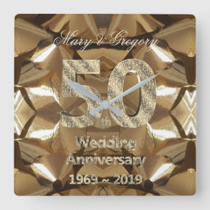 Horloge Carrée cinquantième Typographie 2019 d'anniversaire de