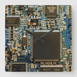 Horloge Carrée Circuit imprimé bleu macro   Photo de PCB
