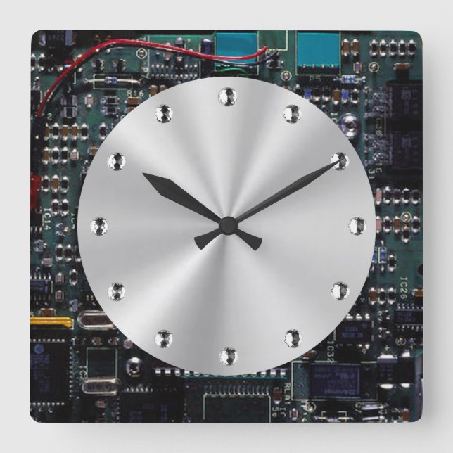 Horloge Carrée Circuitrie (Recto)