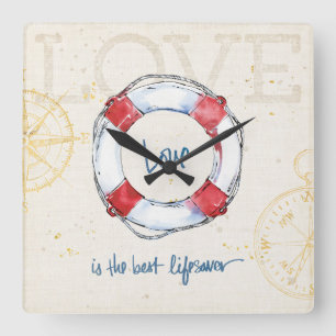 Horloge Carrée Citation côtière  L'amour est le meilleur sauveu