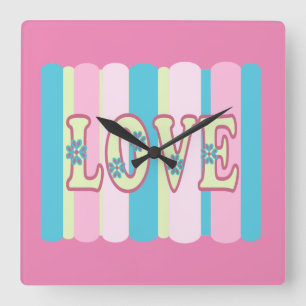 Horloge Carrée Citation d'amour mignonne Feminine Pastel rose jau