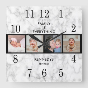 Horloge Carrée Citation de la famille de collages de photos Elega