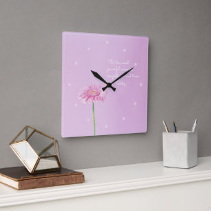 Horloge Carrée Citation Inspirationnelle & Mignonne Marguerite Ro